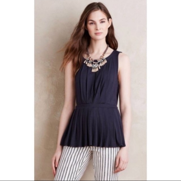 Anthropologie Maeve corbara pleated peplum top - Picture 3 of 5